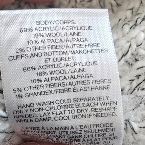 Men's Express Cable Knit Ribbed Sleeve Shawl Collar Sweater - White with Black - Picture 6 of 6